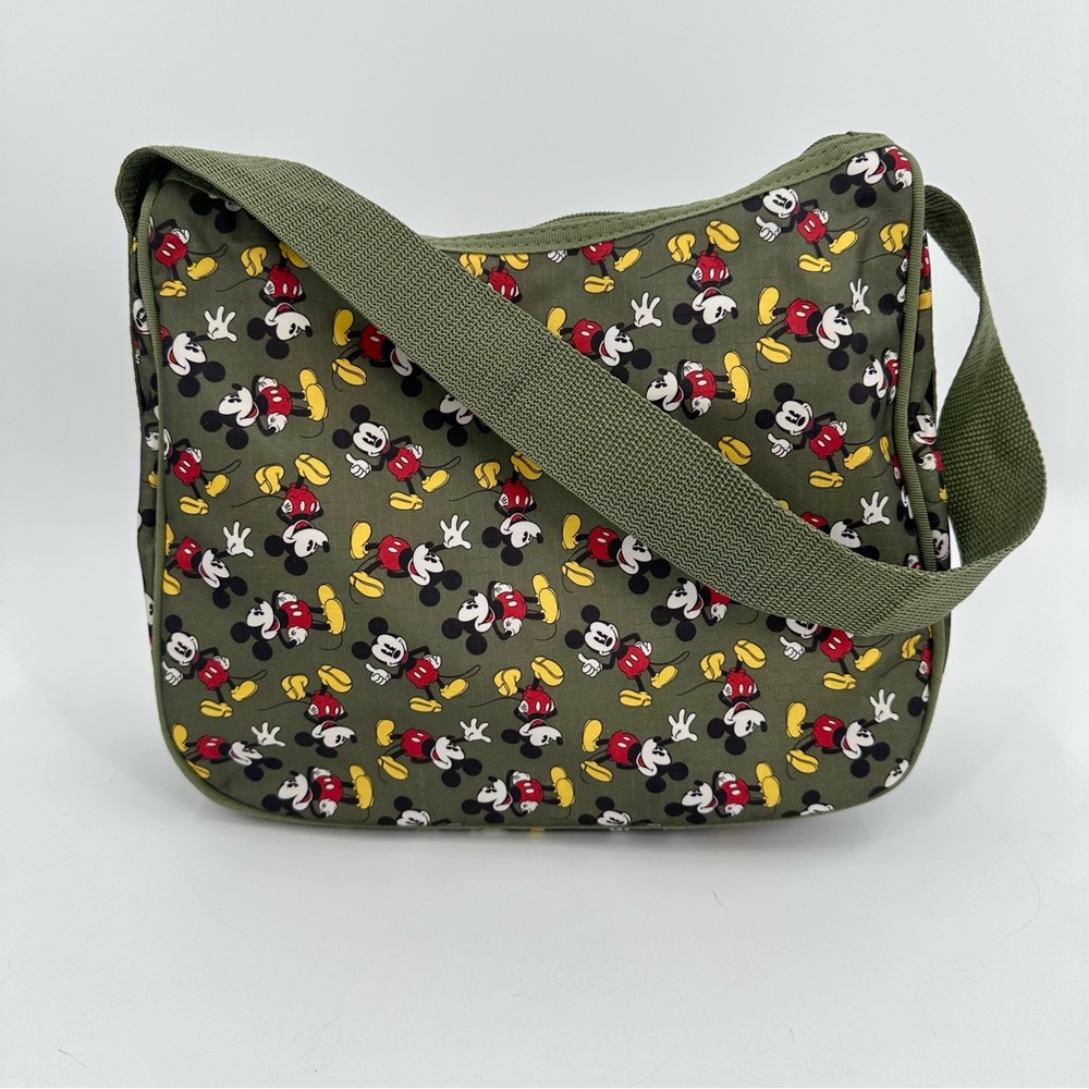 DISNEY Handbag Green Mickey Mouse Allover Print Shoulder Bag Purse Zippered